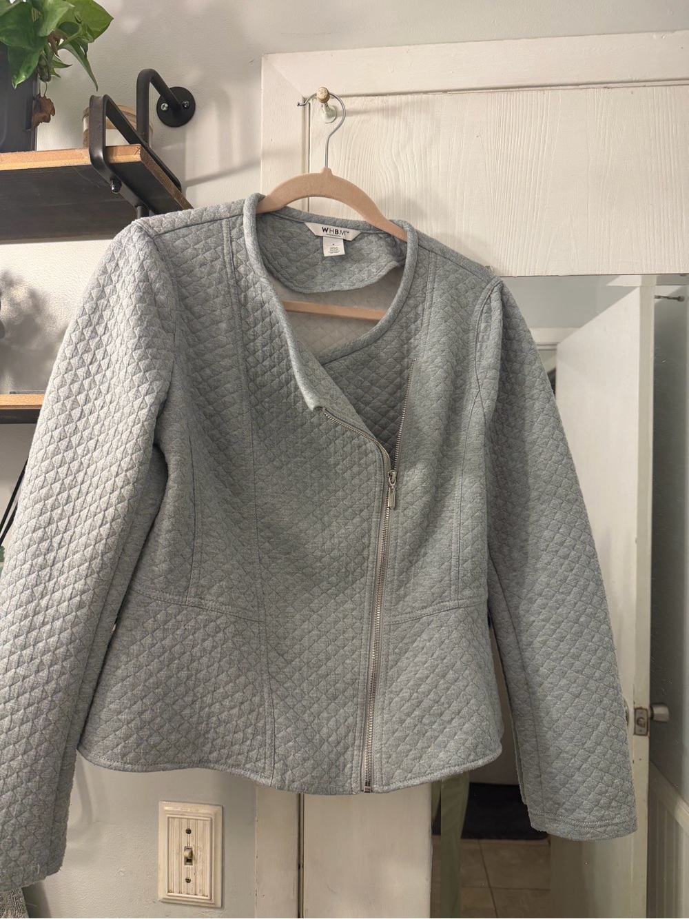 White House Black Market Gray Quilted Asymmetrical Zip Jacket
